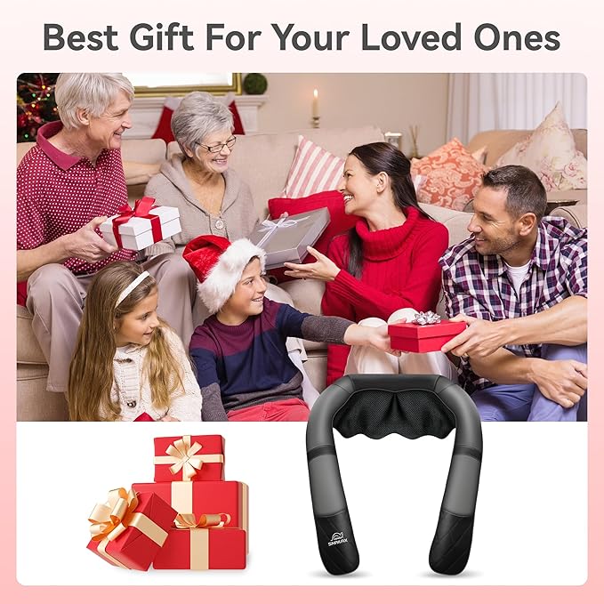 Snailax Rechargeable Neck Massager with Heat, Shiatsu Back and Neck Massager, Cordless Portable Deep Kneading Shoulder Massage Pillow, Gifts for Dad Mom