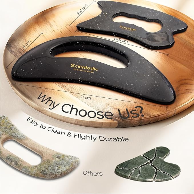 Scienlodic 2 Pcs Large Body Gua Sha Massage Tools (Black Gold, Resin) - Muscle Scraper for Back, Neck, Waist & Legs, Muscle Relaxation, Soothe Tension
