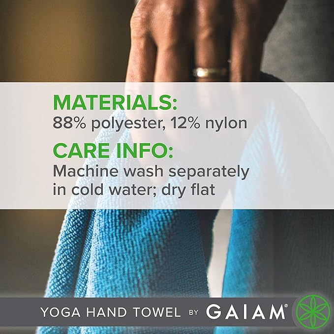 Gaiam Yoga Hand Towel (30" W x 20" L), Quick Dry & Lightweight Sports Towel, Soft Microfiber Fabric, Designed for Hot Yoga, Pilates, Sports, Workout & More