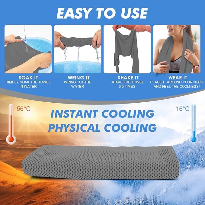 8 Pack Cooling Towels (47"x12") for Neck and Face, Ice Towel for Hot Weather, Soft Breathable Chilly Gym Towels, Microfiber Towel for Work Out, Yoga, Running, Camping & More Activities