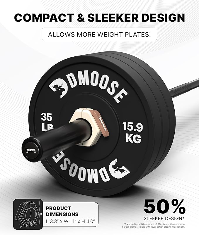 DMoose Fitness Barbell Clips 2 Inch (Pair) - Quick Release Olympic Barbell Clamps & Collars with Anti Slip TPR Grip for Secure Weightlifting and Powerlifting - Weight Clips for Bars at Home or Gym