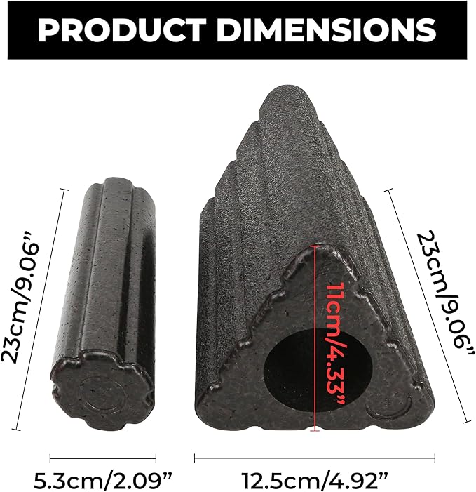 Yoga Blocks 2 in 1 Triangle Foam EPP Roller, 9x5x4 Inch Triangular Wedge Block for Neck Waist HIPS Back Legs, High Density Support for Pilates, Exercise, Massage Column, Adult Workout, Easy Cleaning
