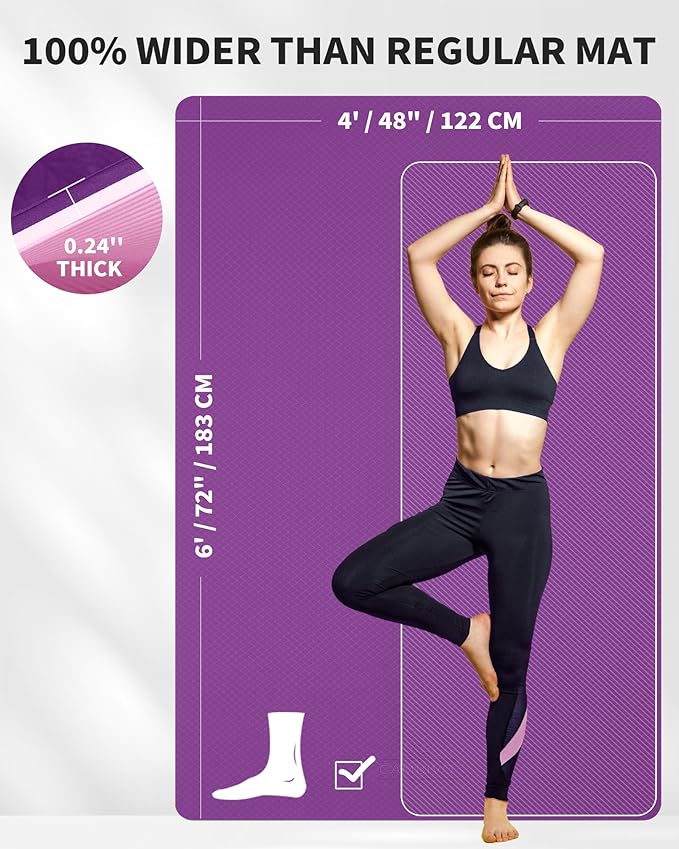 CAMBIVO Large Yoga Mat (6'x 4'), Extra Wide Workout Mat for Men and Women, 0.24''/0.32''/0.4''/0.48'' Thick Exercise Fitness TPE Mat for Home Gym, Yoga, Pilates, Workout (Barefoot Exercise)