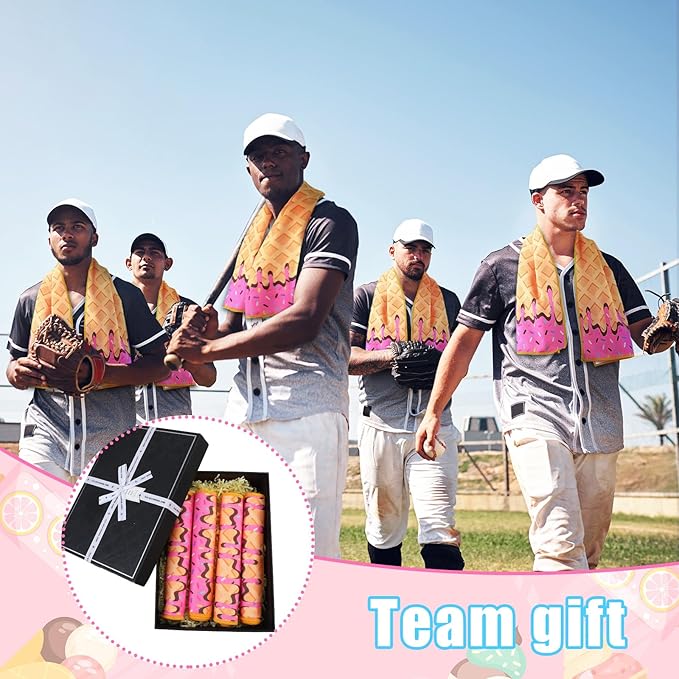 Peryiter 12 Pcs Baseball Ice Cream Drip Cooling Towel Microfiber Absorbent Lightweight Sport Cooling Towel Sweat Sport Rags for Baseball Team Coach Gifts Event Yoga Running Gym(Pink,30 x 9 Inch)