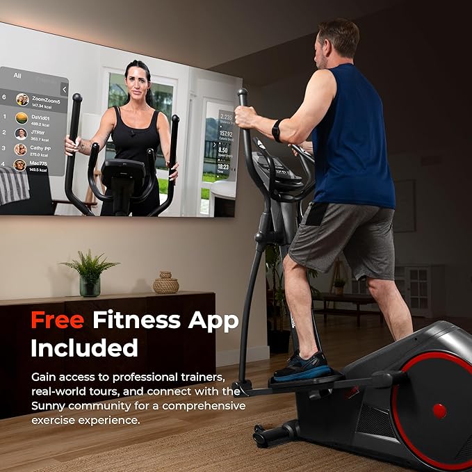Sunny Health & Fitness Elliptical Machine with Extended Stride, Ultra Quiet 300 lbs Capacity Cross Training Cardio Fully Body Exercise for Home, Sunny Fit App Access, Optional 12" or 16" Stride Length