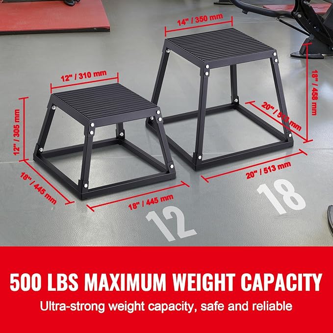 Happybuy 12" Plyometric Jump Box, Steel Plyo Box, Anti-Slip Fitness Platform, Jumping Agility Box for Home Gym Training, Conditioning, Strength Training, Black