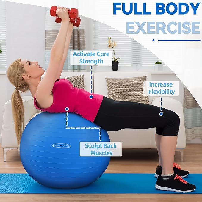 Fitvids Exercise Ball for Fitness, Yoga, Pilates with Quick Pump, Anti-Burst Slip Resistant Balance Ball