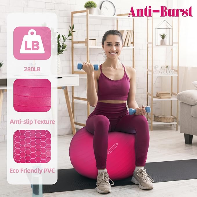 Fitvids Exercise Ball for Fitness, Yoga, Pilates with Quick Pump, Anti-Burst Slip Resistant Balance Ball