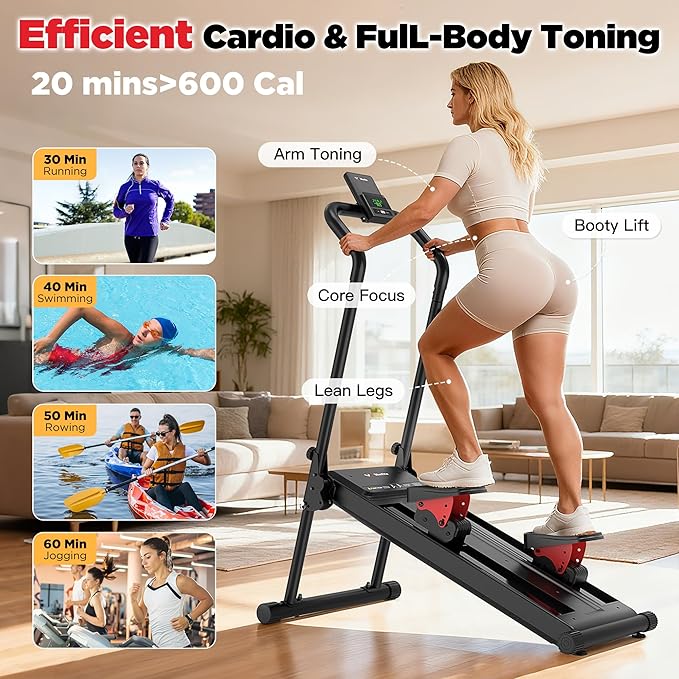 Stair Climber Machine for Home, 8-Level Adjustable Resistance Up to 77 LBS, Compact Folding Cardio Stair Stepper with 3-Level Incline & Pedal Angles, 350 LBS Capacity, 19'' Extended Stride