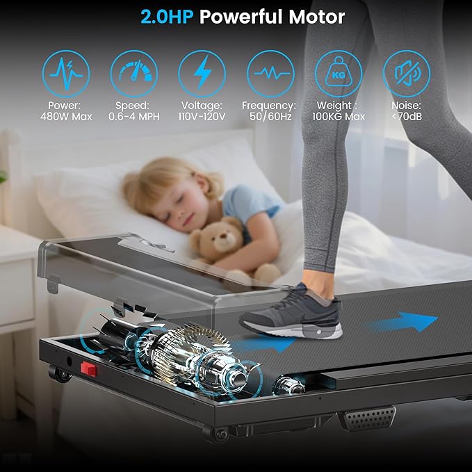 Walking Pad Treadmill for Home - Under Desk Walk Pads with Remote Control Mini Running Portable Electric Machine Adjustable Slim Compact with 0.6-4.0MPH Max up 220 Lbs Modes for Office Small Spaces
