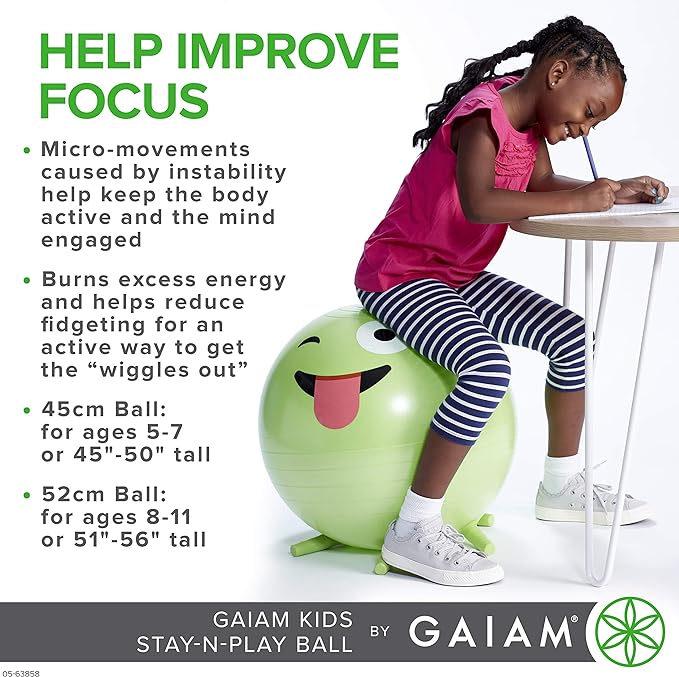 Stay-N-Play Children's Balance Ball - Flexible School Chair Active Classroom Desk Alternative Seating Built-In Stay-Put Soft Stability Legs, Includes Air Pump