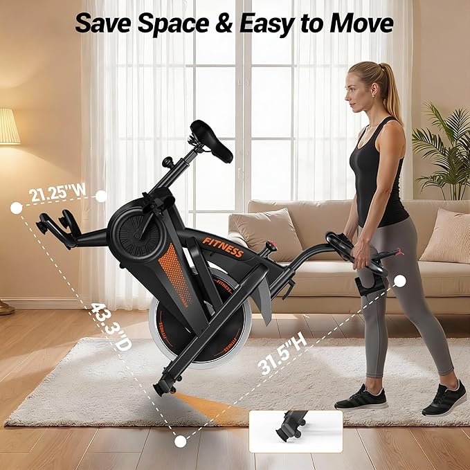 UMAY Exercise Bike,Brake Pad Stationary Bike for Home with Exclusive App, Silent Belt Drive Stationary Workout Bike for Home with Comfort Seat, Low Noise Indoor Cycling Bike with Heart Rate / Tablet & Bottle Holder, 300 LBS Capacity
