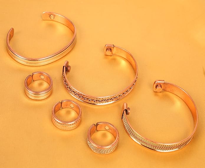 Handcrafted Copper Magnetic Hand Forged with Solid and High Gauge Tibetan Style Minimalistic Elegance Copper Bracelet and Matching Ring.