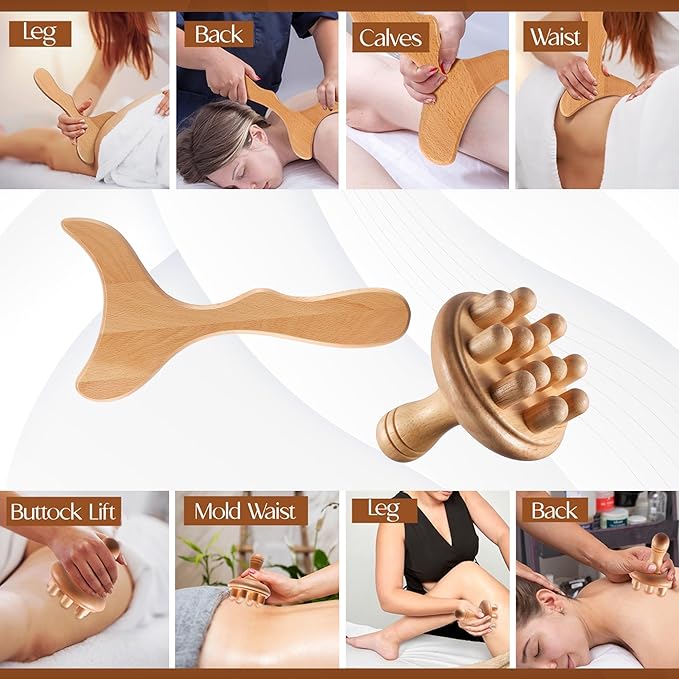 5 PCS Wood Therapy Massage Tools - Professional Maderoterapia Set for Body Contouring, Circulation Support and Muscle Tension Relief