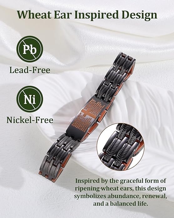 Magnetic Bracelet and Ring Set for Men, 99.99% Pure Copper Jewelry, Adjustable Cross & Celtic Knot Design, Gift for Dad