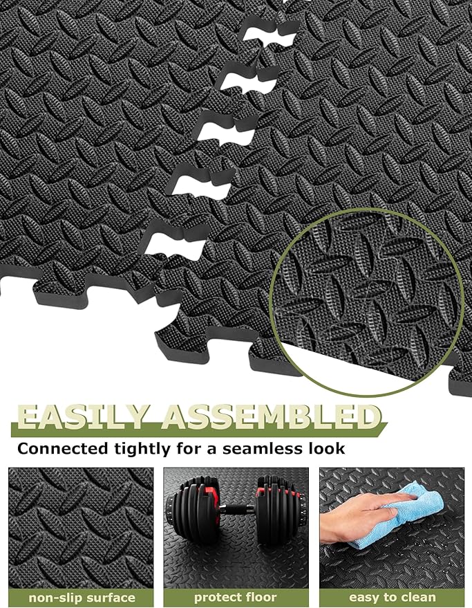 innhom 12/24/48 Tiles Gym Flooring Gym Mats Exercise Mat for Floor Workout Mat Foam Floor Tiles for Home Gym Equipment Garage