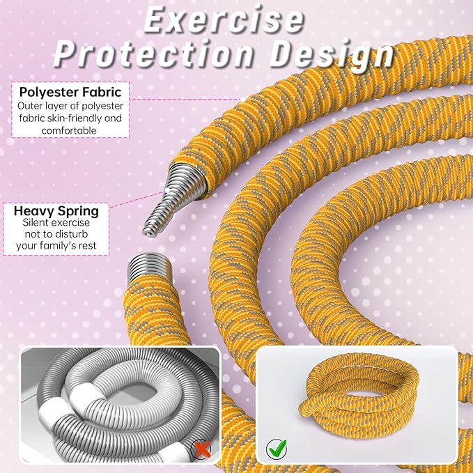 3.4/4.1/5 LBS Soft Spring Weighted Hoop for Adults, Quiet & Pinch-Proof Design, Portable Fitness Infinity Hoop with Body Tape Measure, Exercise Hoop for Core Workout