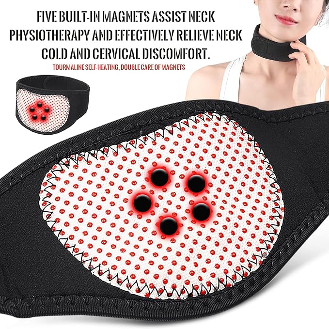 Magnetic Neck Brace, Soft Neck Brace with 5 Magnets Adjustable Self Heating Neck Support for Neck Pain Relief, 2 Pcs