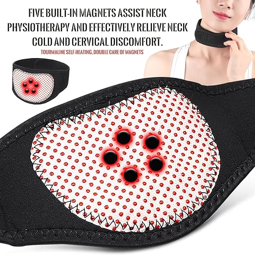 Magnetic Neck Support Brace, 2 Pcs Adjustable Soft Neck Brace Belt Cervical Collar, Magnetic Therapy Necks Wrap Support Pad, Men Women Necks Pain Relief Stiffness Relaxation Belt with 5 Magnets