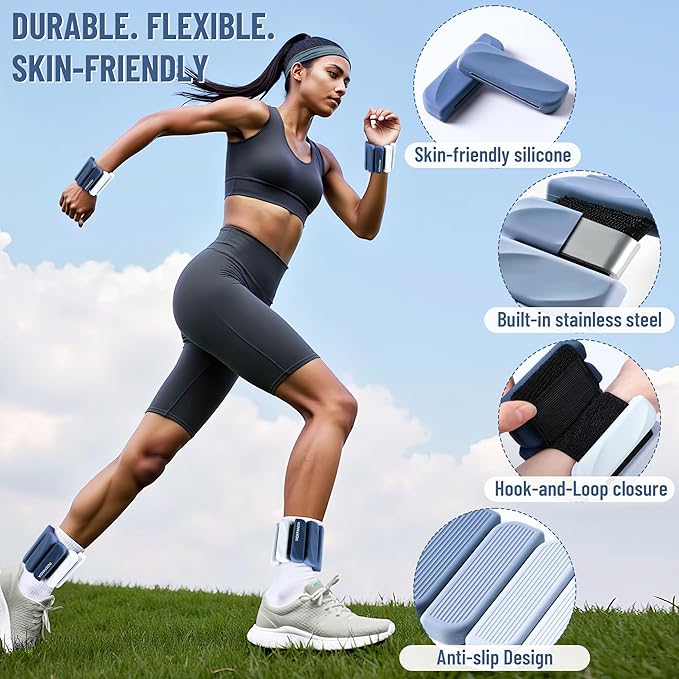 Wrist & Ankle Weights for Women and Men, 2lbs/4lbs Pairs Adjustable Silicone Weighted Bangles for Arm & Leg Workouts, Perfect for Pilates, Barre, Yoga, Walking & Home Fitness 24055