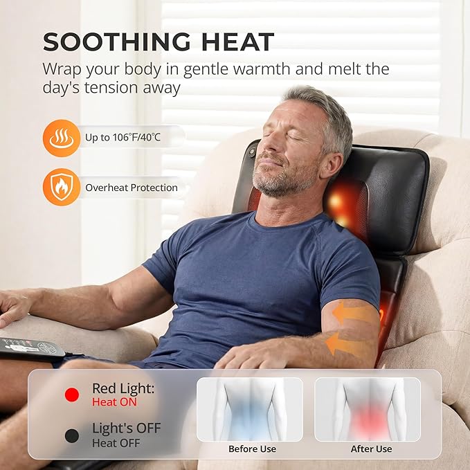 Shiatsu Full Body Massage Mat with Heat, Detachable Massager Pad, 10 Vibrating Motors, 9 Intensity Levels, Deep Tissue Pain Relief for Back, Neck & Legs – Relaxation at Home or Office