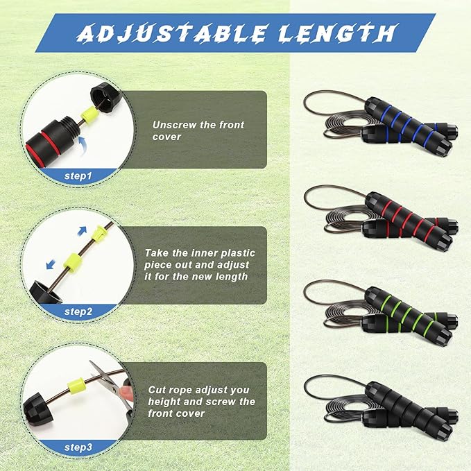 Junkin 12 Pieces Jump Ropes for Fitness with Ball Bearings Speed Jumping Adjustable Skipping Rope with Foam Handles Exercise Stuffer for Men Women Cardio Training Slim Body