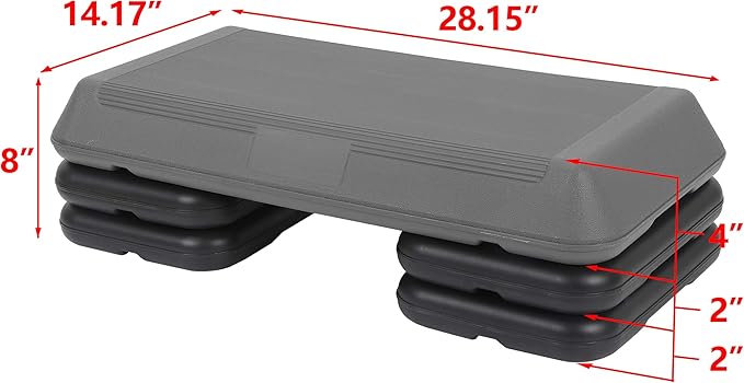 LEMY Bodybuilding Aerobic Stepper Platform 28.5” Exercise Fitness Workout w/ 4 Risers，Height Adjustable 4" - 6" - 8"