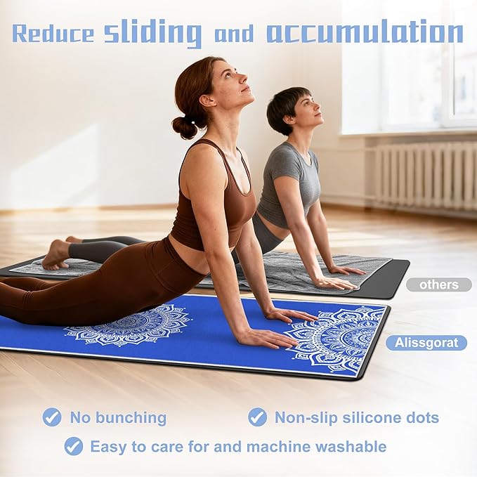Yoga Towel,Absorbent Yoga Mat Towel for Hot Yoga Non Slip,Stylish Prints,Ideal for Workouts,Hot Yoga,Bikram,Pilates Equipment,72 x 27 in,Blue Mandala