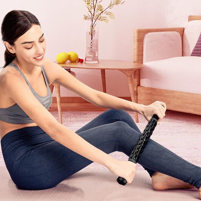 YANSYI Deep Tissue Massage Stick Professional Muscle Recovery Roller - 9-Roller for Post-Workout Soreness, Leg & Back Pain Relief - Portable Physio Tool for Athletes (Gray)