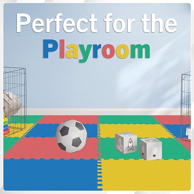 EVA Foam Mat Tiles 8-Pack - 32 SQ FT Interlocking Padding for Playroom or Gym Flooring - Workout Mat or Baby Playmat by Stalwart (Multicolor)