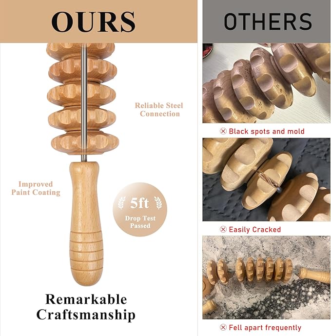 Wood Cellulite Massage Roller Wood Therapy Massage Tools Body Roller Fascia Blaster Lymphatic Drainage Massager for Legs Thighs Muscle Pain Relief(White 12-Wheel)
