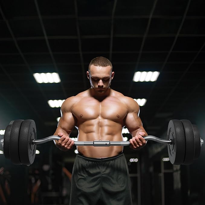 Yaheetech Barbell Set Olympic Curl Bar Weights & 2 Olympic Barbell Clamps Strength Training Bars