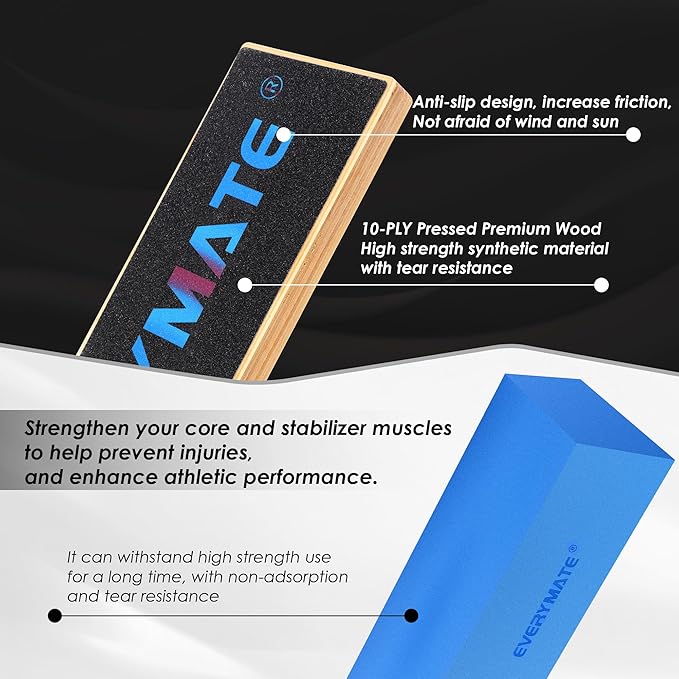 EVERYMATE Squat Block Athletic Balance Trainer for Stretching, Fitness, and Physical Therapy, Improve Balance, Stability, and Athletic Performance, Home Gym and Personal Training Equipment