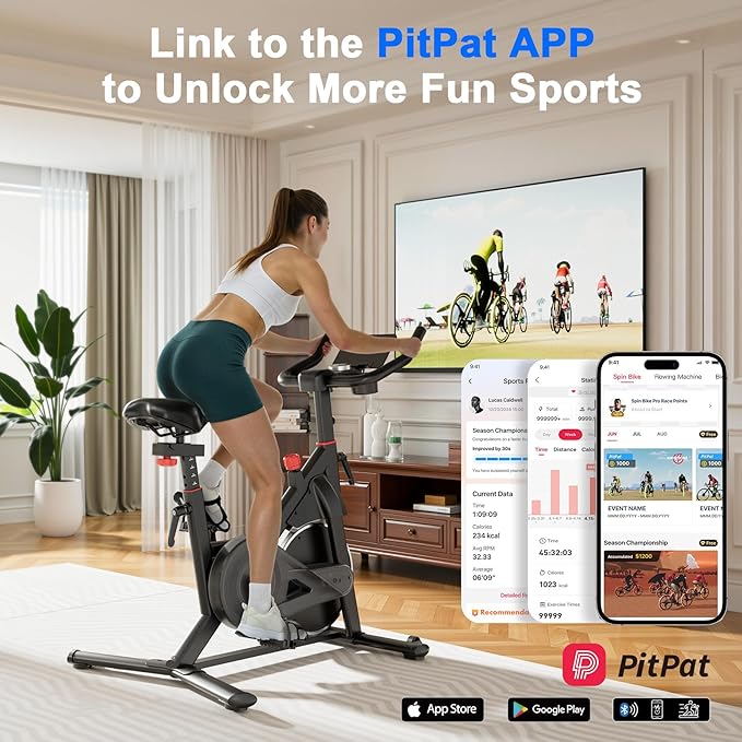 Indoor Cycling Bike - 32-Level Magnetic Resistance Stationary Exercise Bike with Adjustable Seat & Handlebars, Silent Belt Drive for Home Cardio (Fits Users 5'1" to 5'11", 300lbs Capacity)