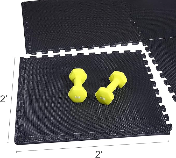 BalanceFrom 2-Pack 36-Count 24x24x0.5 Inch EVA Interlocking Foam Exercise Tile Mat, Black – Non-Slip Puzzle Flooring for Home Gym, Fitness Studio, or Playroom