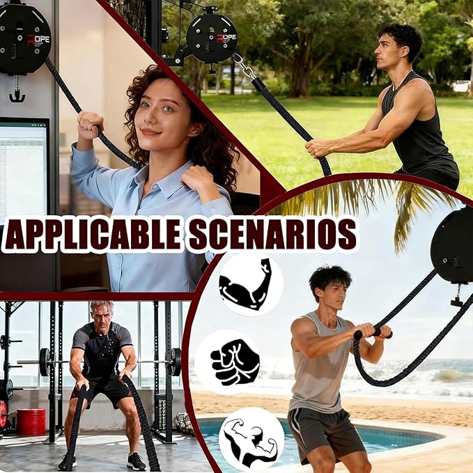 Endless Rope Trainer | Adjustable Resistance Trainer Machine | Suspension Endless Rope Pulley System| Closed-Loop Nylon Rope | Home Gym Infinity Rope for Interval Resistance Training(Red)