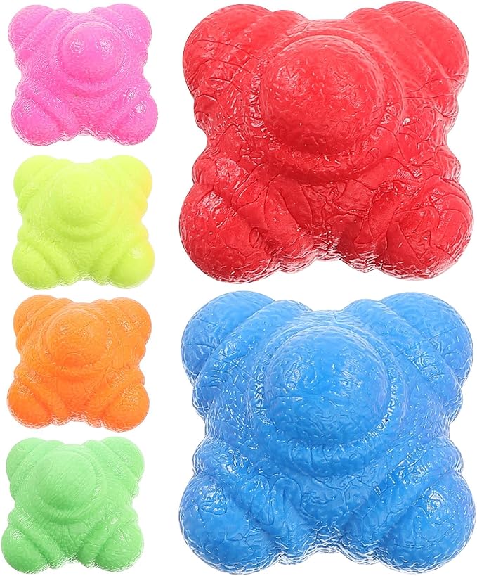 6pcs Hexagonal Reaction Balls for Agility Training Tpr Fitness Equipment for Hand-eye Coordination Speed and Reflex Improvement for Sports and Workout