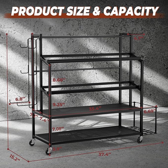 Dumbbell Rack Weight Stand Only - Adjustable Weight Rack for Dumbbells, Home Gym Storage Rack for Yoga Mat Foam Roller Kettlebells, Workout Equipment Storage Organizer With Wheels