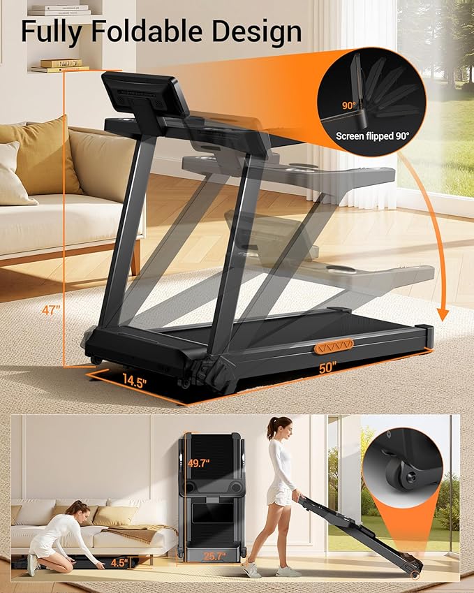 UMAY 20% Incline Treadmill for Home, 400 lb Capacity - Folding Treadmills wtih 3.5HP, 42.5" Wide Running Area & Shock Absorption for Running/Walking