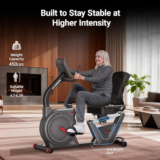 HARISON Recumbent Exercise Bike for Seniors, Quiet Magnetic Recumbent Bike for Home Use, Comfortable Seat, Step-Through Frame, App Compatible