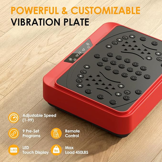 Vibration Plate Exercise Machine, Vibration Plate for Lymphatic Drainage with Remote Control & LCD Display, Vibration Platform with Fitness Resistance Bands for Women Men Weight Loss, 500lbs