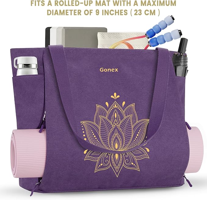 Gonex Yoga Mat Bag, Large Tote Bag with Multi Pockets for Women Men, Canvas Mat Carrier, Full Zipper Easy Access for Pilates Gym Travel