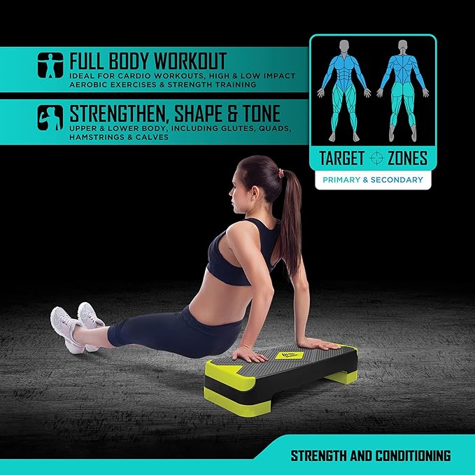 RBX Aerobic Step Platform with Non-Slip Textured Surface -2-Level Adjustable Steppers for Exercise, Compact, Lightweight, Easy-to-Store Exercise Step & Fitness Step Bench