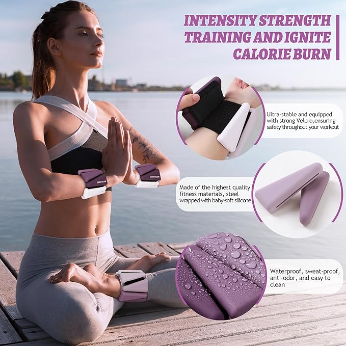 Ankle Weights for Women Wrist Weights Set of 2 (1 lb/2 lb Each) Adjustable Arm Leg Weight for Womens Men Suitable for Walking Swimming Running Pilates Yoga Gym