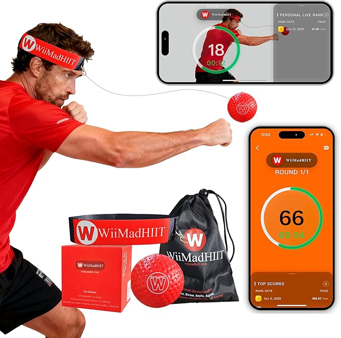 Boxing Reflex Ball with Punch Counter App, Fun Punch Game with Headband, Hand Eye Coordination Training | Boxing Equipment, Fitness Gift Ideas for Teen Boys and Anyone into MMA Training