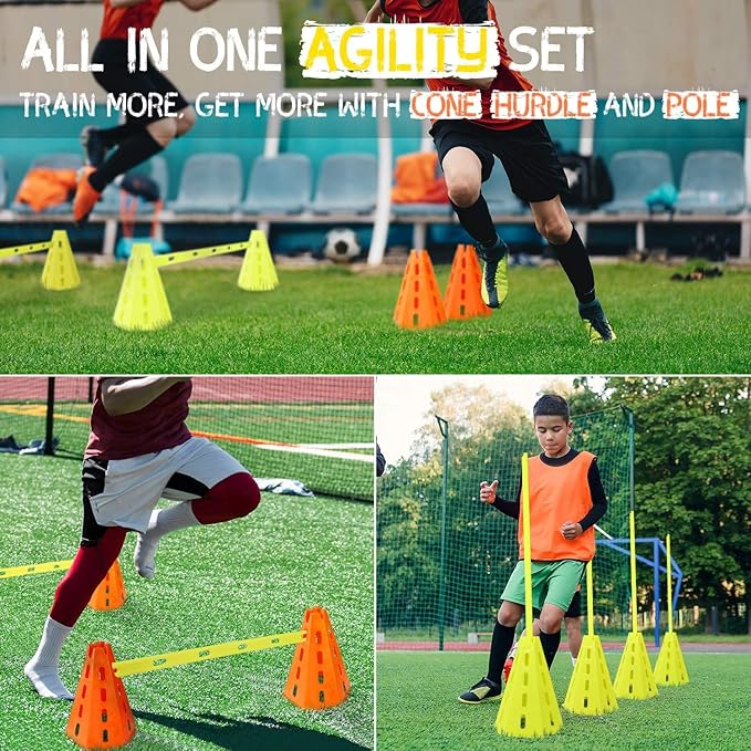 Yes4All Agility Hurdles Cone Set for Speed and Balance Exercises for All Ages, Suitable for Dog Training, Include Carry Bag - Set 8 Cones & 4 Green Bars