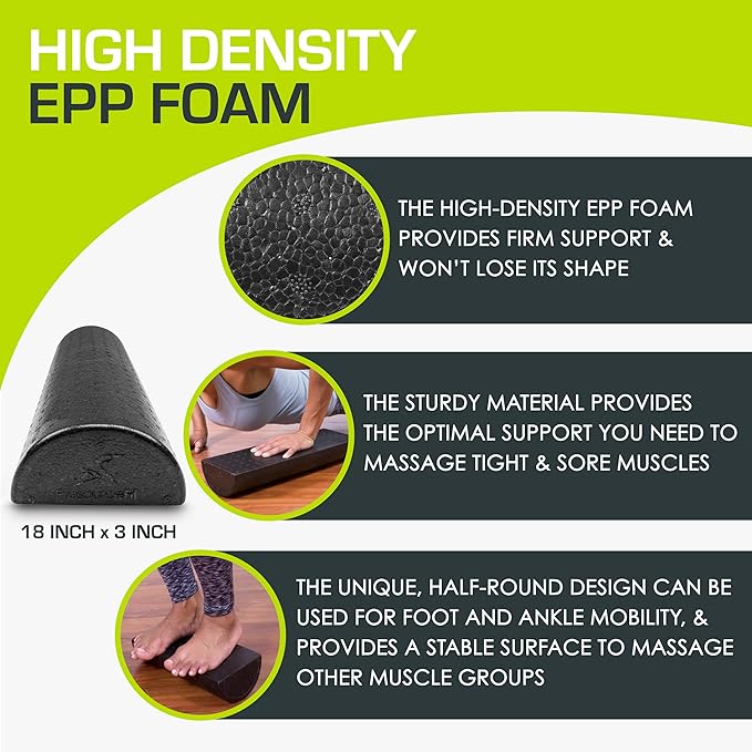 ProsourceFit High Density Foam Rollers - inches long. Firm Full Body Athletic Massager for Back Stretching, Yoga, Pilates, Post Workout Trigger Point Release
