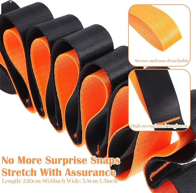 Stretch Straps with 12 Loops, Non Elastic Yoga Straps with Door Buckle for Leg Stretching, Yoga Stretching Band for Physical Therapy, Pilates, Yogas, Gymnastics Exercise, Hamstring and Flexibility