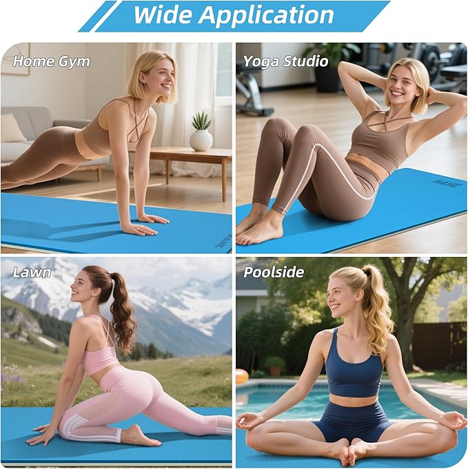 HAHE Yoga Mat Thick, 72"x32"x0.4"Th (10mm), Wide Non-Slip Exercise Mat with Carry Strap, Double-Sided POE Fitness Mat for Yoga, Pilates & Floor Workouts