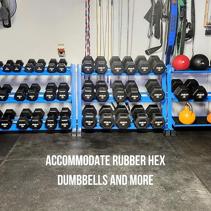 Rep Fitness Dumbbell Rack | 3-Tier Compact Holder | Fits Sets 5-50 lb | Weight Storage Stand | Rubber Hex Organizer | Free Weights Shelf | Heavy Duty Steel Frame | Gym Equipment for Home (Metallic Black)